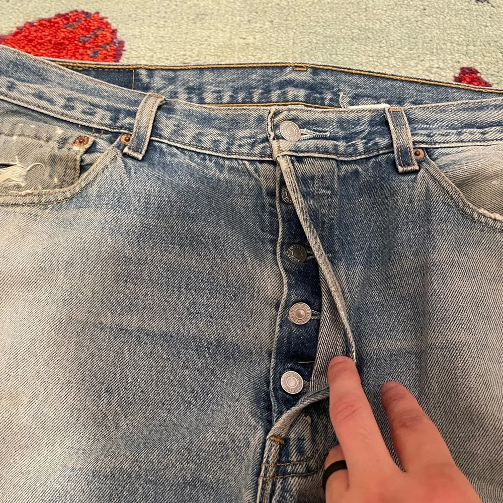 Levi’s 501XX Vintage Made in USA Button Fly Distressed Denim Jeans 36x30